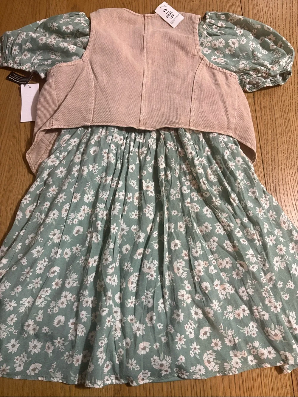 Beautees Sage Green Floral Dress with Blush Pink Vest